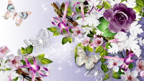 Фиолетовая роза и бабочки, картинка на 8 марта