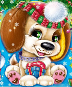 Мультяшные новогодние картинки-открытки год Собаки