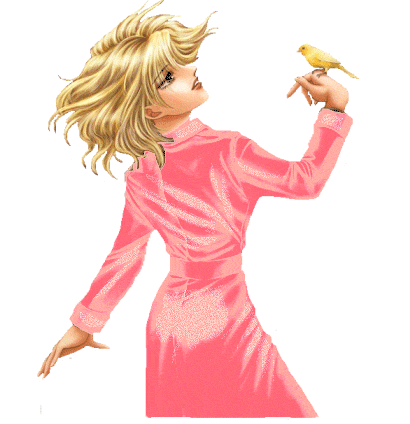 Аниме блондинка в розовом платье