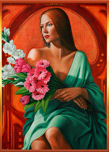Женщина целует цветы