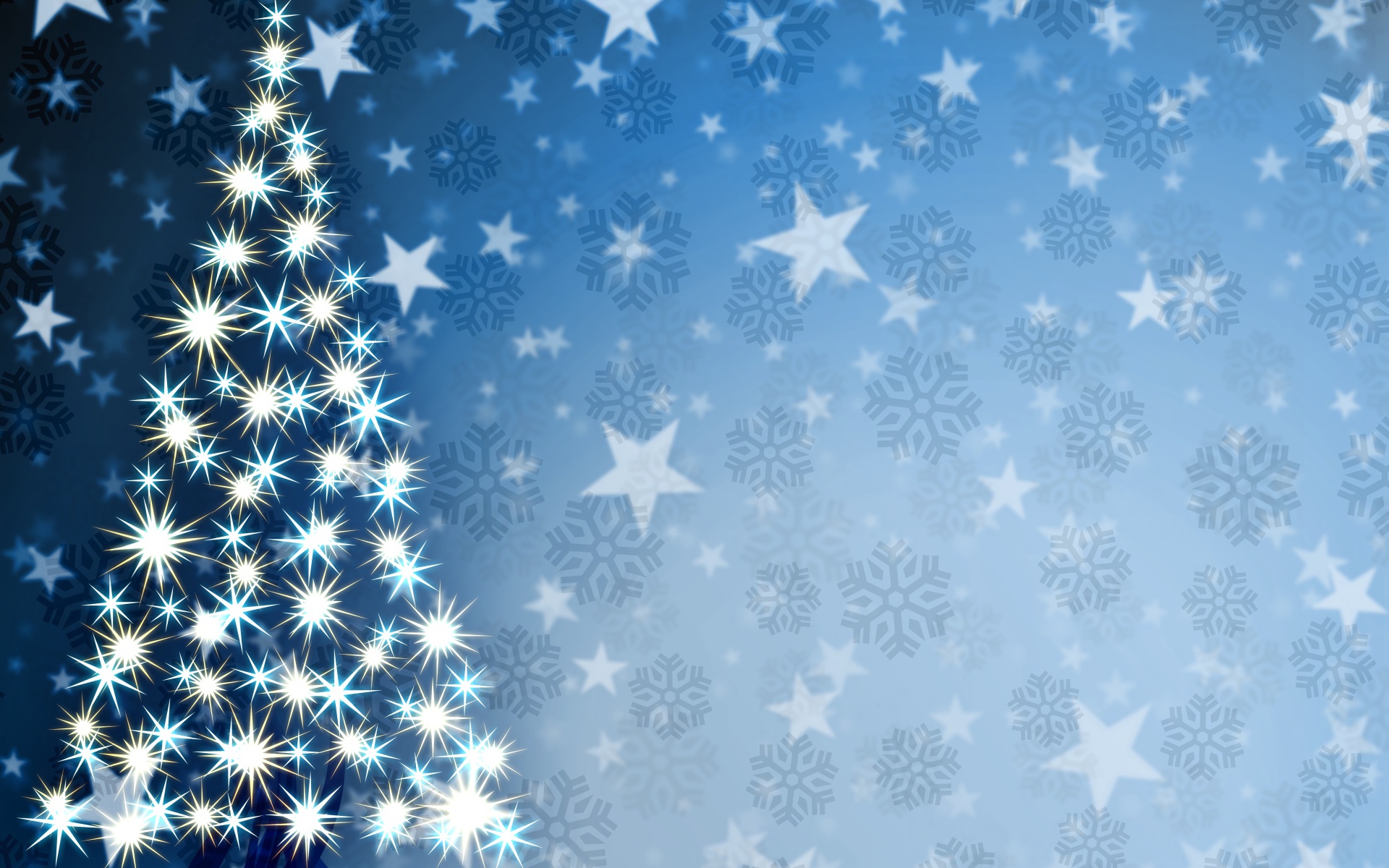 Елка на фоне звезд и снежинок - C Рождеством Христовым поздравительные картинки