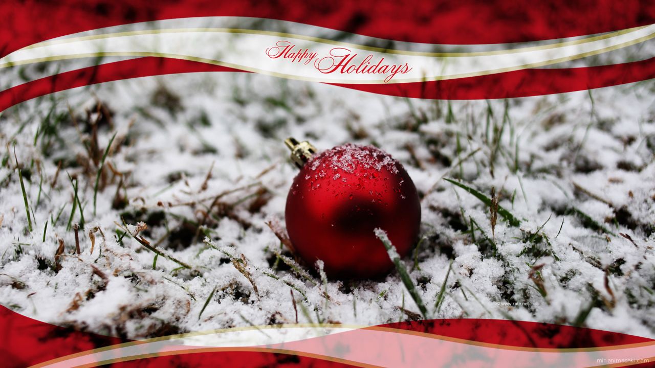Красная ёлочная игрушка лежит на снегу на рождество - C Рождеством Христовым поздравительные картинки