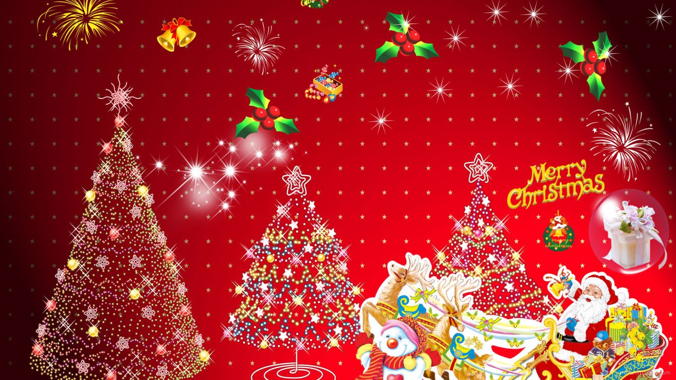 Весёлая картинка в красных цветах на рождество - C Рождеством Христовым поздравительные картинки