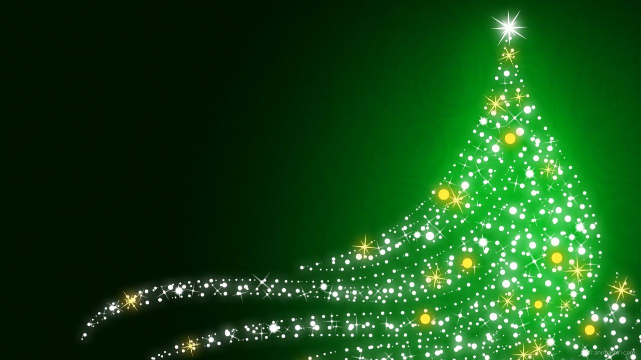 Мерцающая ёлка на рождество, зелёный фон - C Рождеством Христовым поздравительные картинки