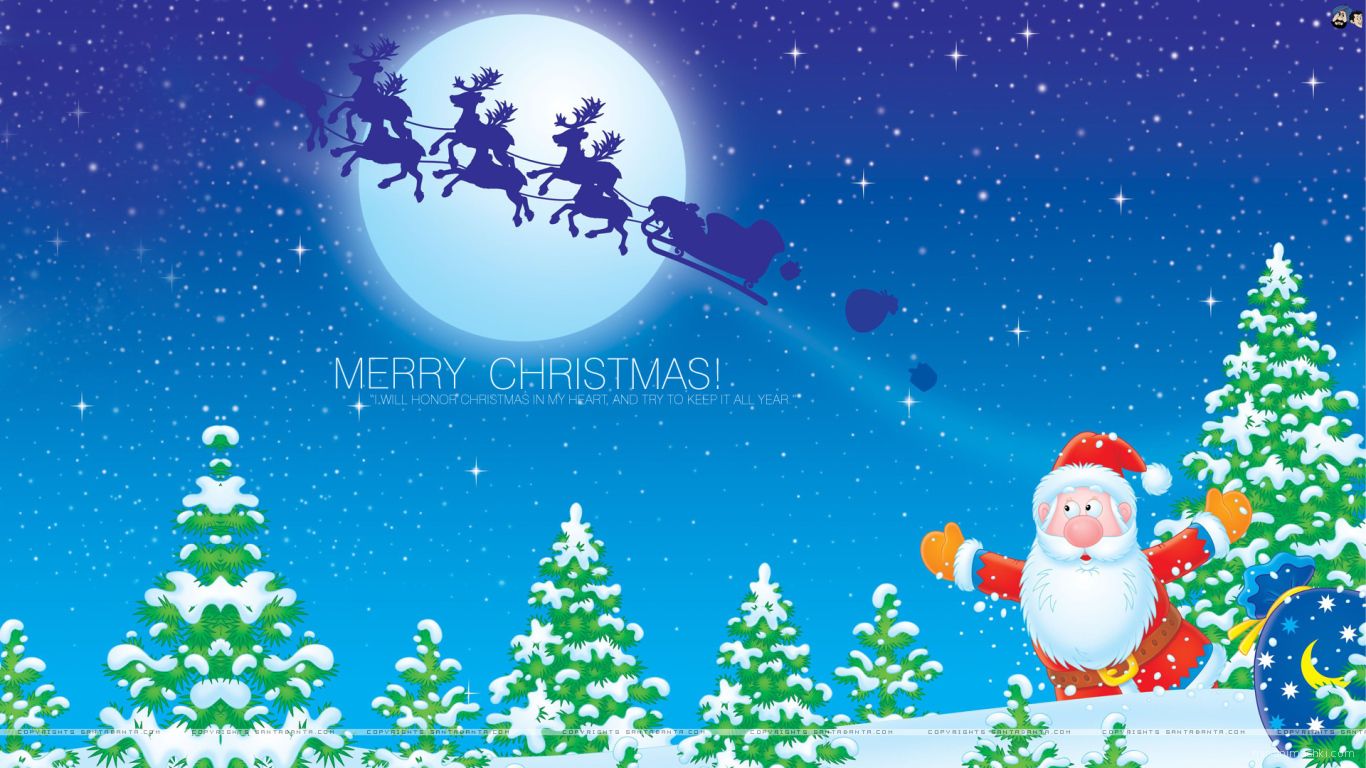 Олени убежали от Деда Мороза на рождество - C Рождеством Христовым поздравительные картинки