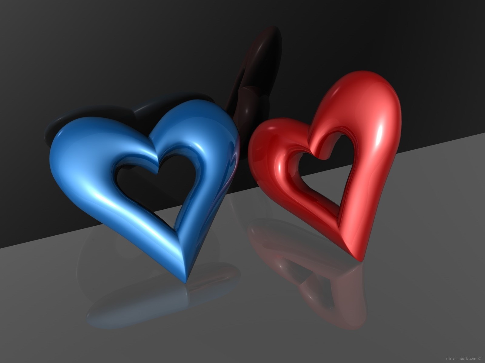 Синий и красный сердечки - С днем Святого Валентина поздравительные картинки
