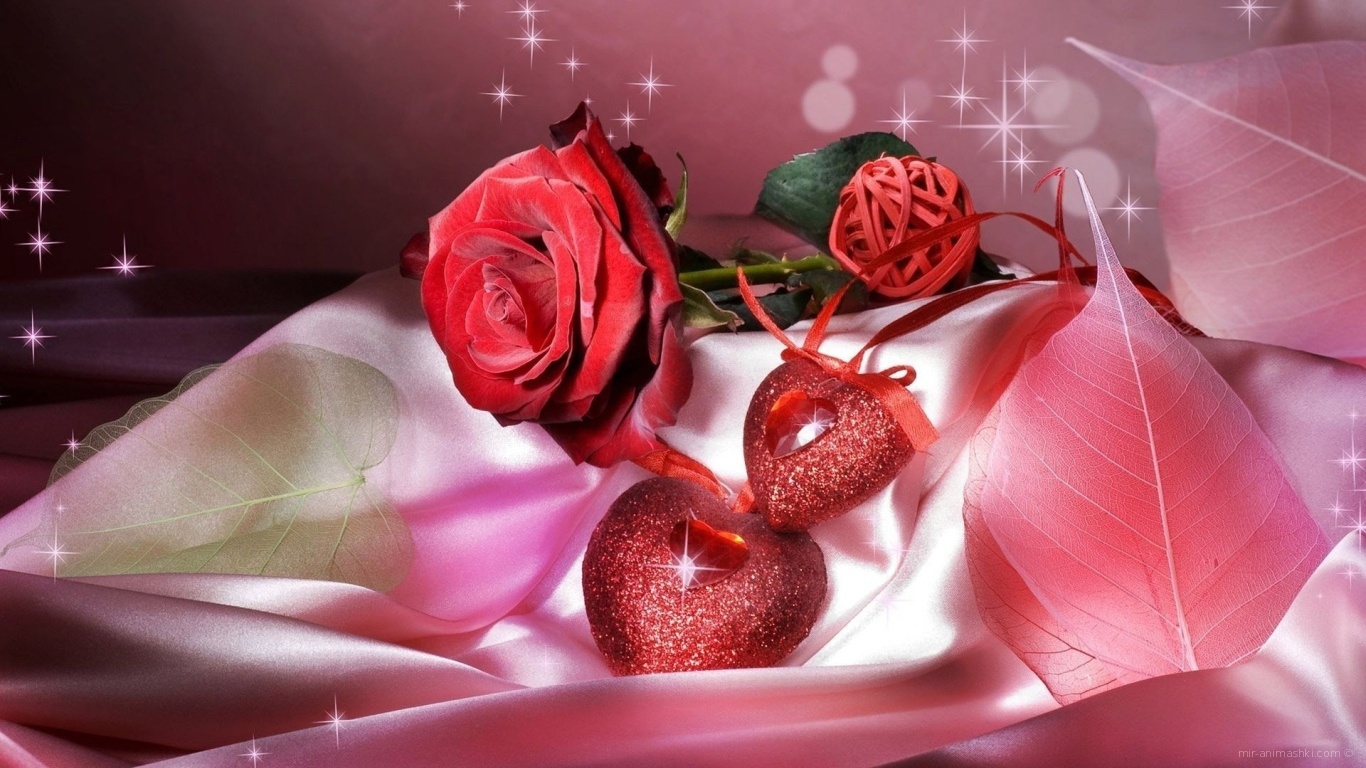 Розы и сердца на атласе на День Святого Валентина 14 февраля - С днем Святого Валентина поздравительные картинки