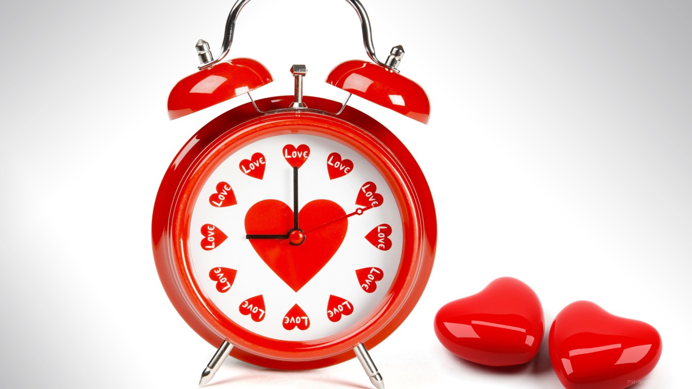 Часы с сердечками на День Святого Валентина 14 февраля - С днем Святого Валентина поздравительные картинки