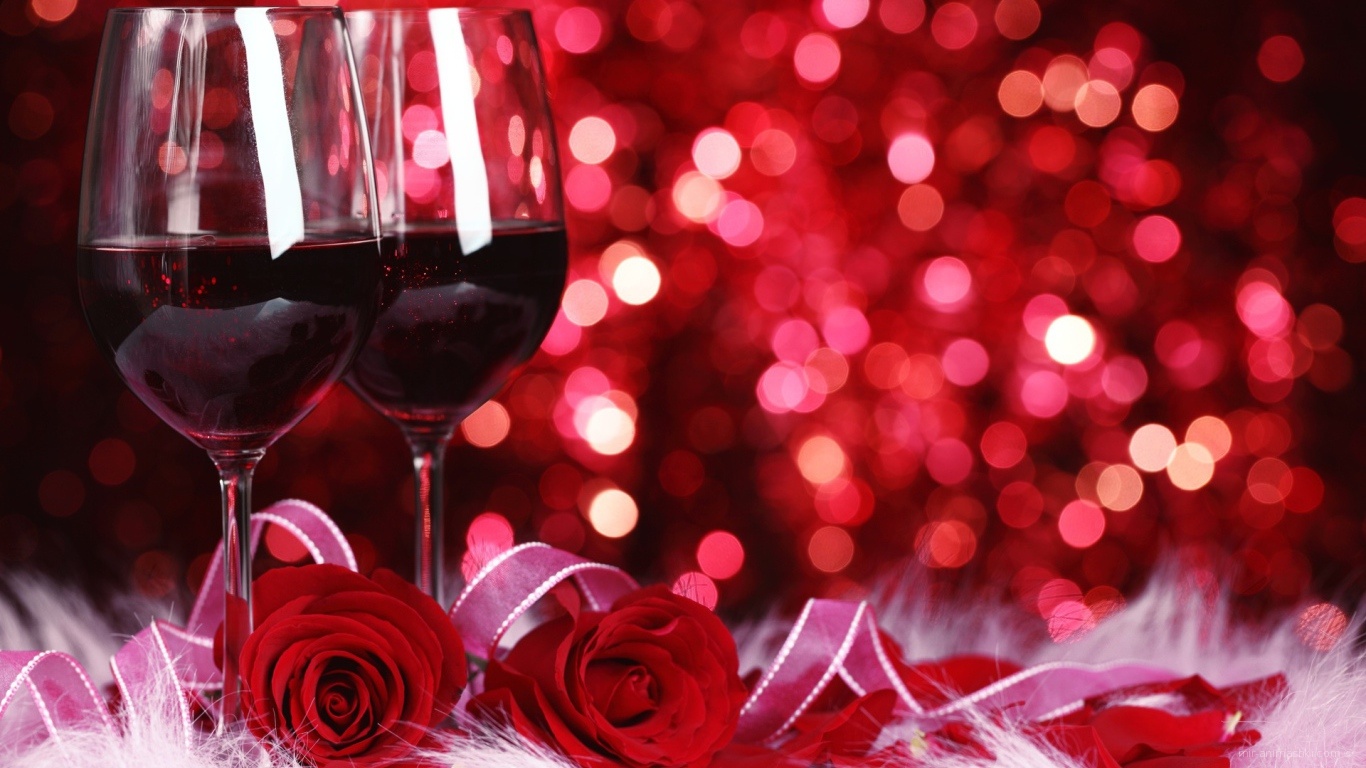 Два бокала на День Святого Валентина 14 февраля - С днем Святого Валентина поздравительные картинки