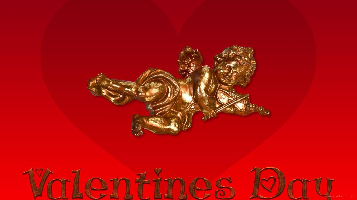 Золотой амур на День Святого Валентина 14 февраля - С днем Святого Валентина поздравительные картинки