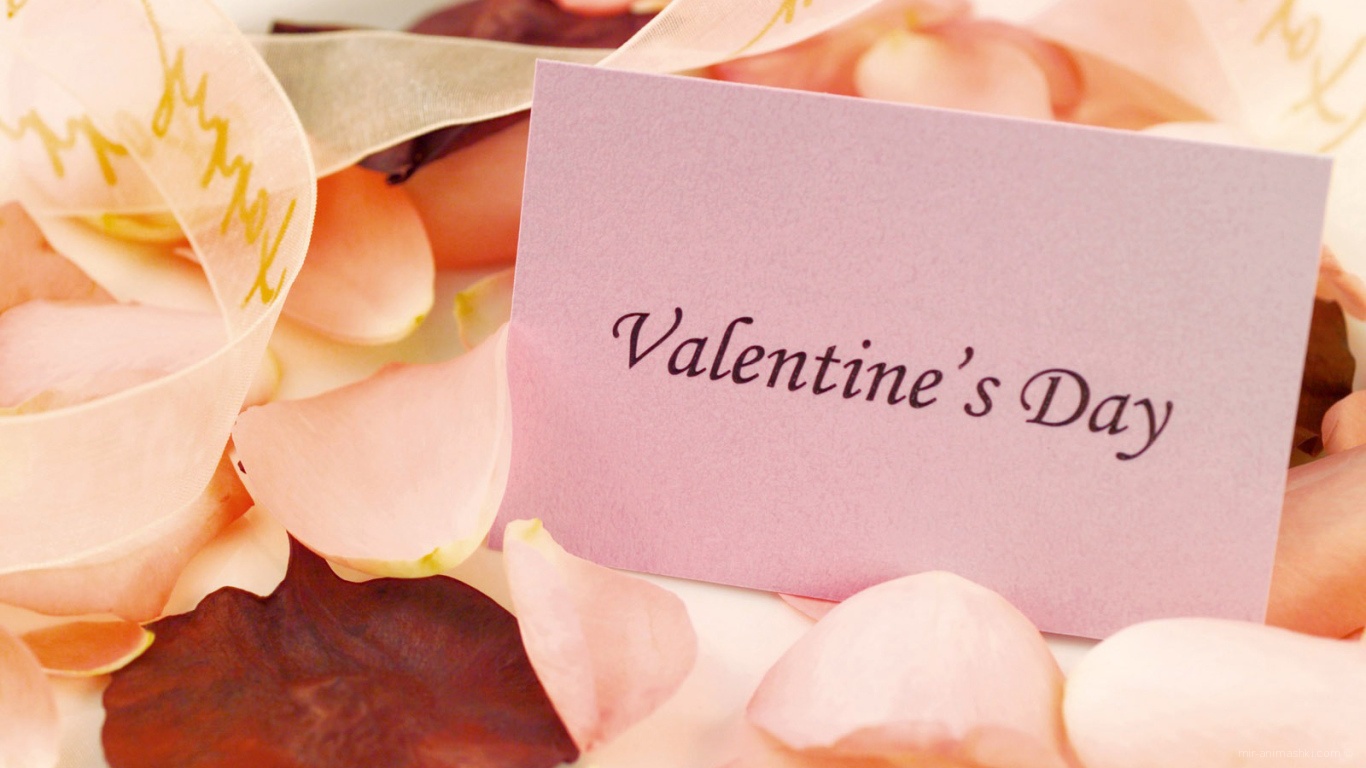 Записка среди лепестков на День Святого Валентина 14 февраля - С днем Святого Валентина поздравительные картинки
