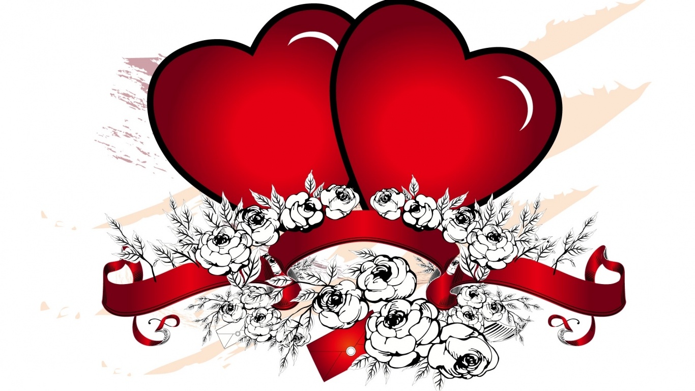 Розы и Красные сердца - С днем Святого Валентина поздравительные картинки