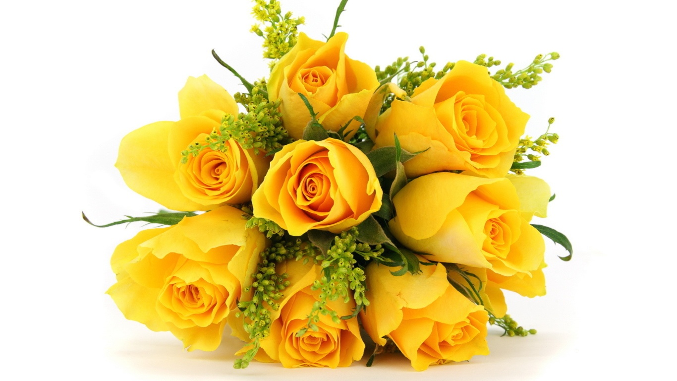 Жёлтые розы в букете на белом фоне - C 8 марта поздравительные картинки