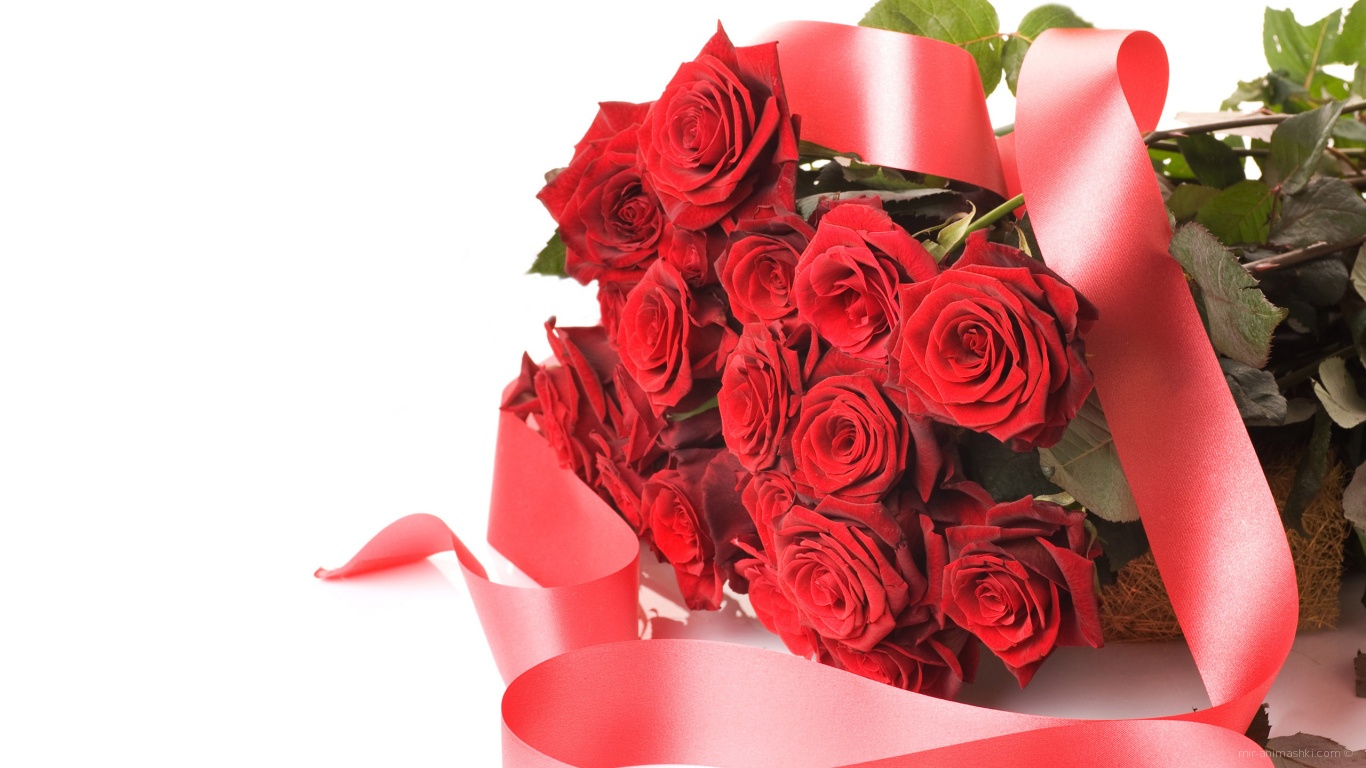 Букет красных роз с лентой на 8 марта - C 8 марта поздравительные картинки