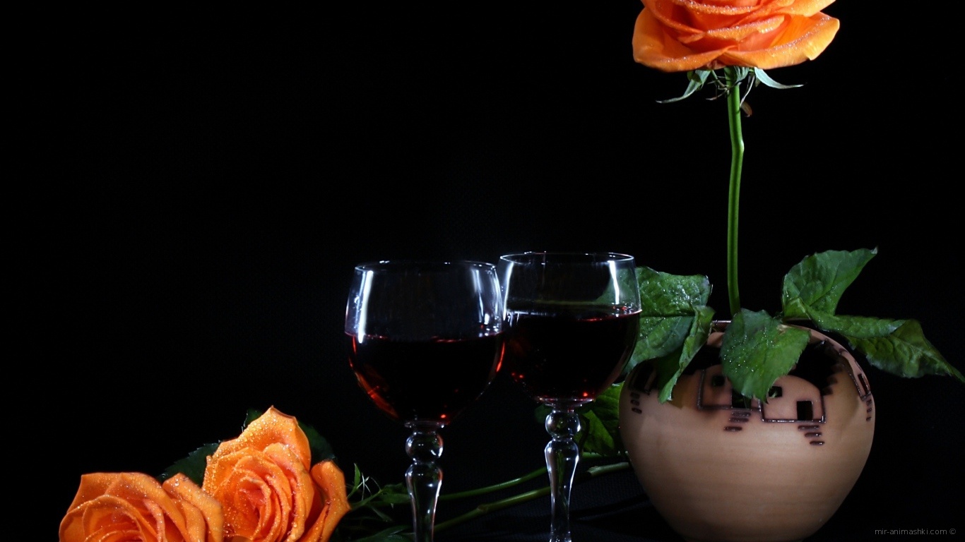 Розы и бокалы с вином - C 8 марта поздравительные картинки