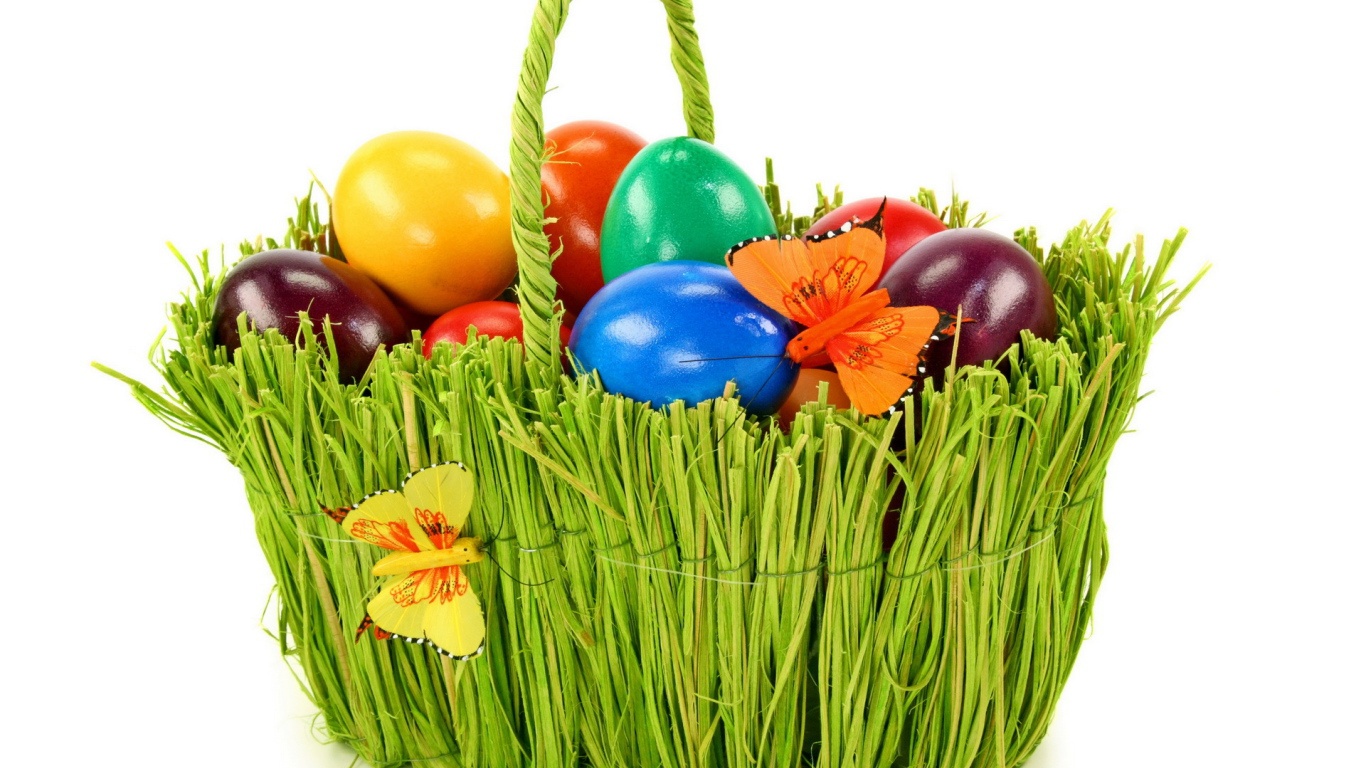 Зеленая корзина с яйцами на Пасху - C Пасхой поздравительные картинки