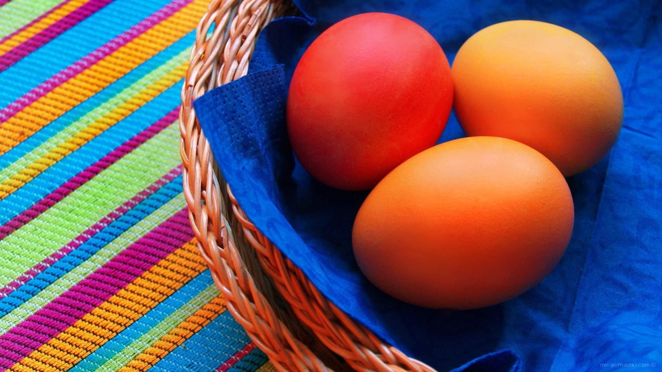 Яйца на синей салфетке на Пасху - C Пасхой поздравительные картинки