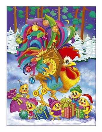 Новогодний петух с цыплятами - C Новым годом 2022 поздравительные картинки