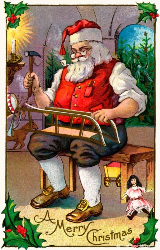 Американская рождественская открытка с Дедом Мороз - Дед Мороз и Снегурочка поздравительные картинки