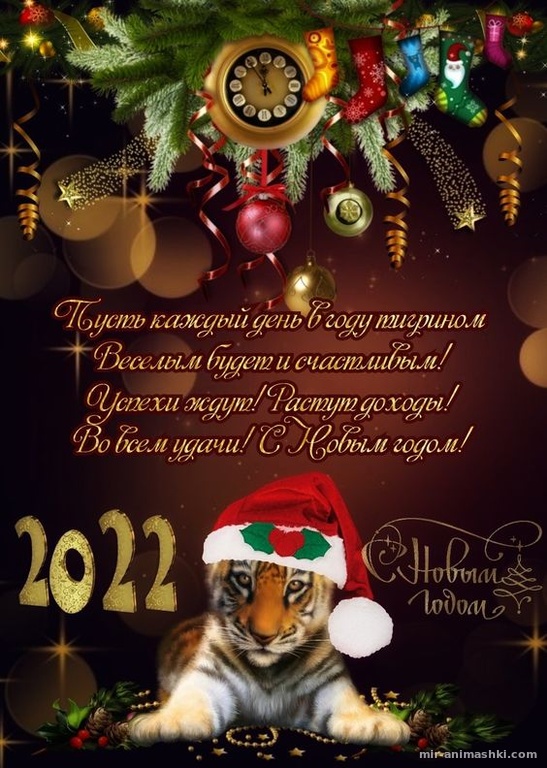 Новогодняя открытка с тиграми - C Новым годом 2022 поздравительные картинки
