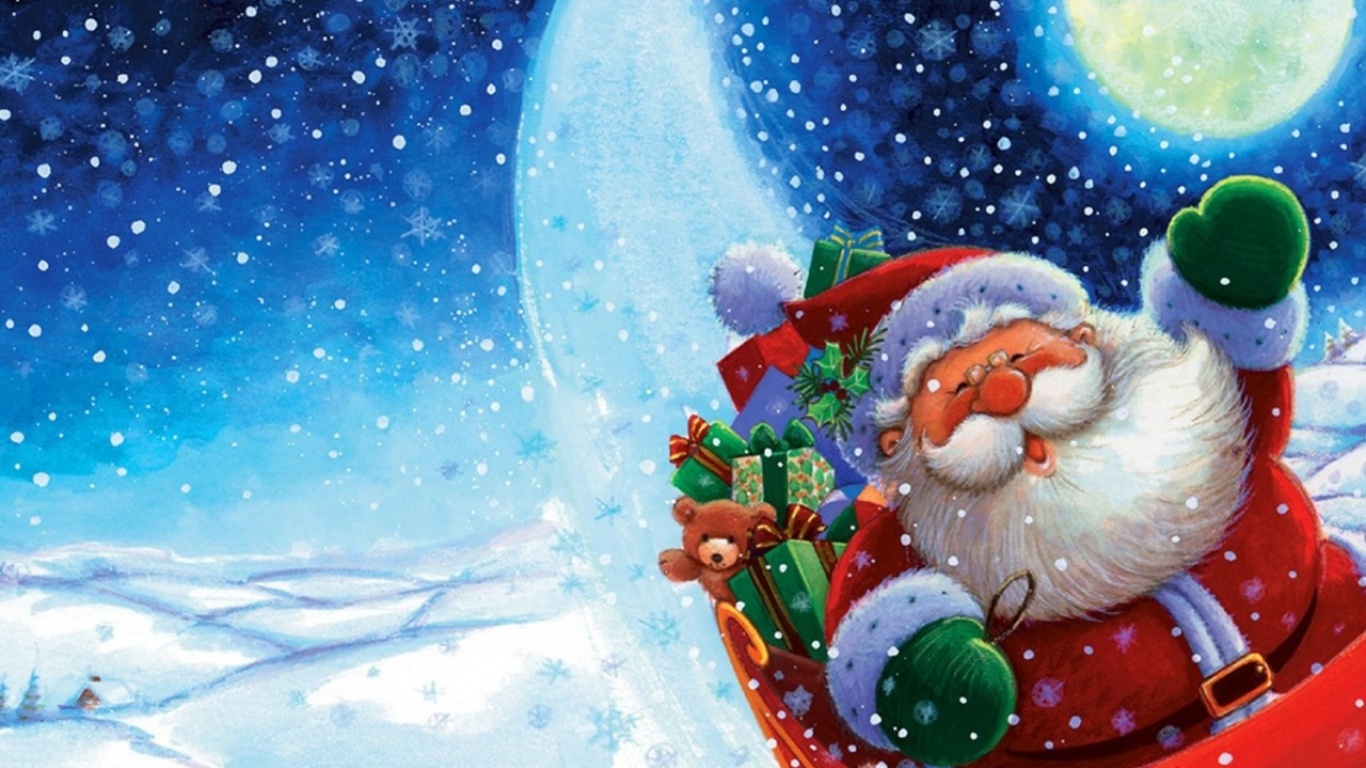 Санта Клаус в повозке - C Новым годом 2022 поздравительные картинки