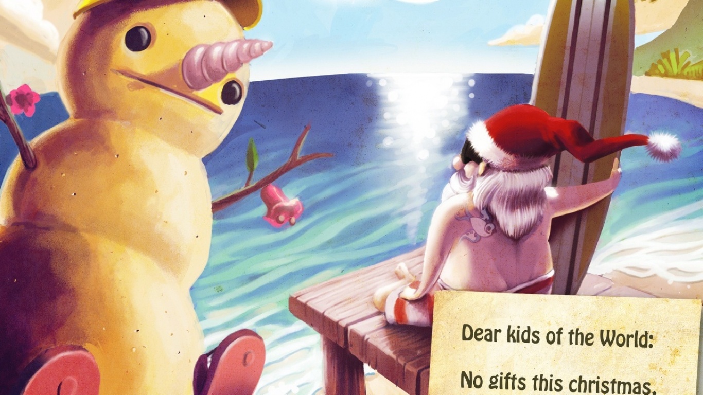 Санта Клаус в отпуске - C Новым годом 2022 поздравительные картинки