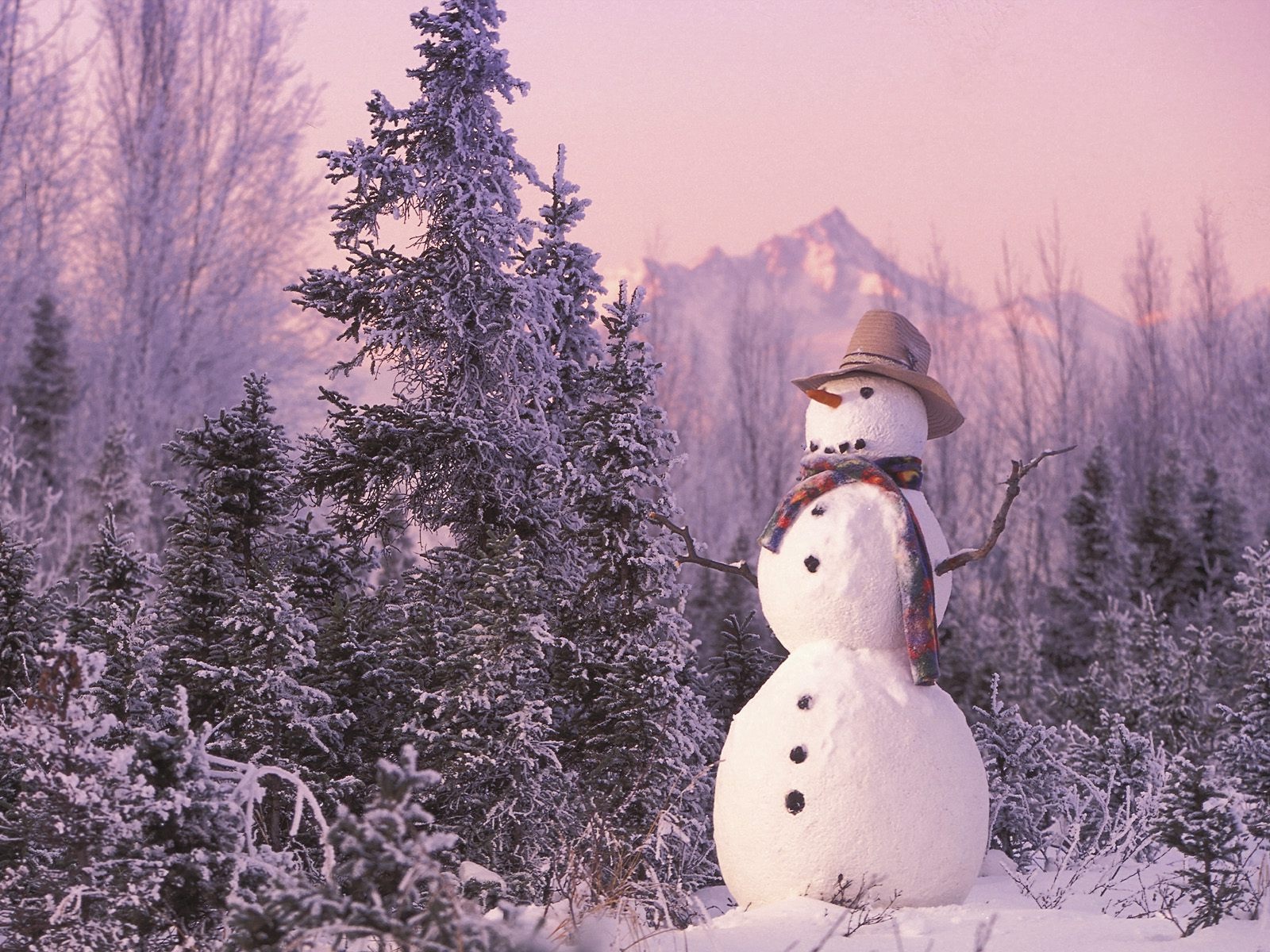 Снеговик в лесу - C Новым годом 2022 поздравительные картинки