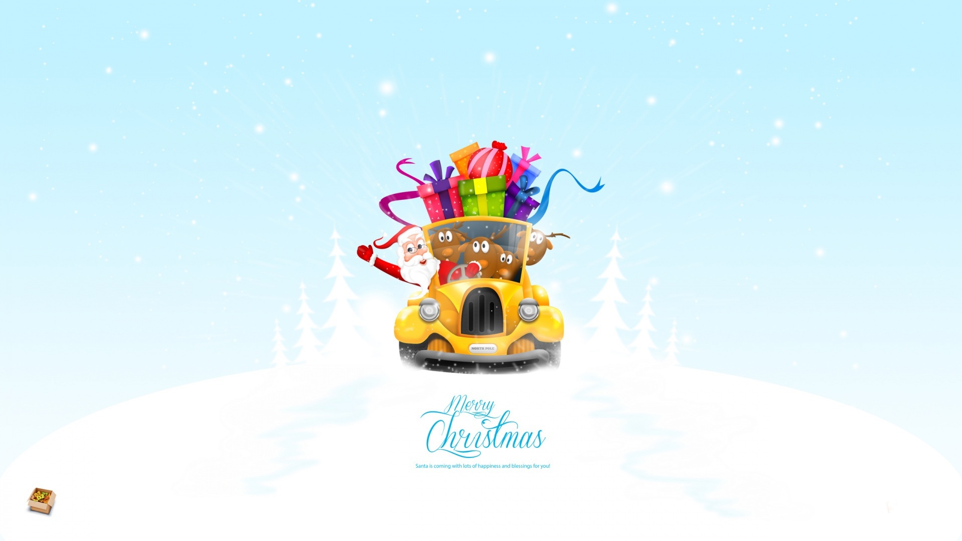 Дед мороз на автомобиле - C Рождеством Христовым поздравительные картинки