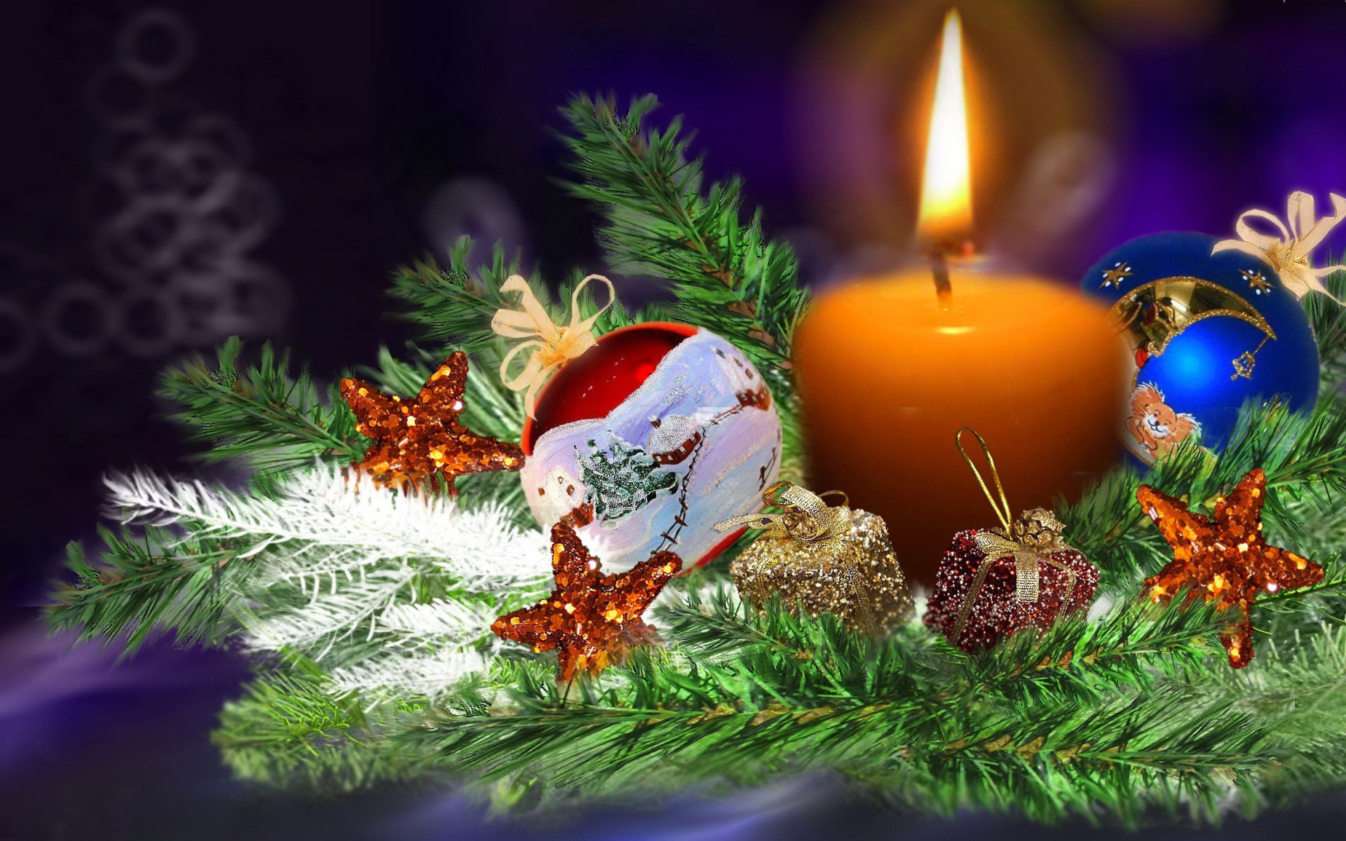 Свеча на ветке елки - C Рождеством Христовым поздравительные картинки