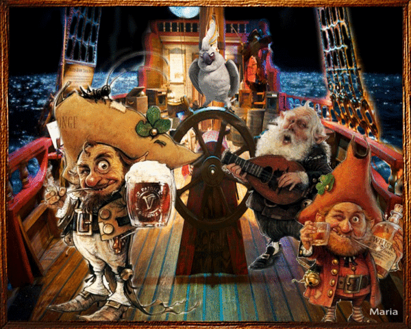 Пираты на корабле~Анимационные блестящие открытки GIF
