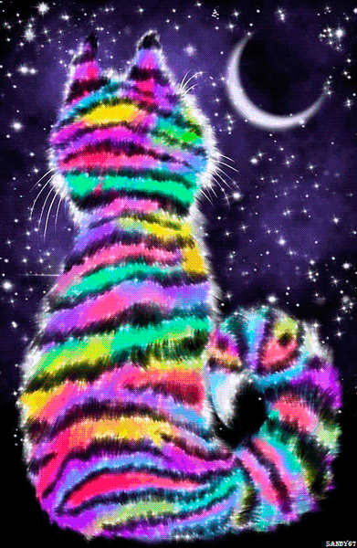 Радужный кот~Анимационные блестящие открытки GIF