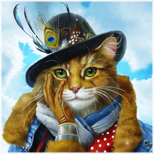 Сказочный кот в шляпе~Анимационные блестящие открытки GIF