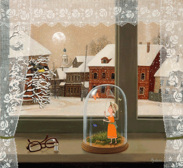 Зимняя сказка детям~Анимационные блестящие открытки GIF