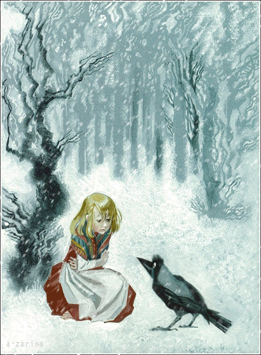 Герда в зимнем лесу~Анимационные блестящие открытки GIF