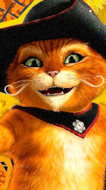 Кот в сапогах~Анимационные блестящие открытки GIF