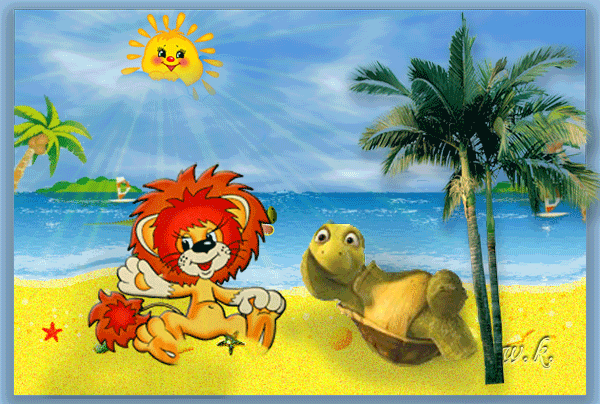 Львенок и черепашка~Анимационные блестящие открытки GIF