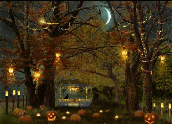 Осень Ххэллоуин~Анимационные блестящие открытки GIF