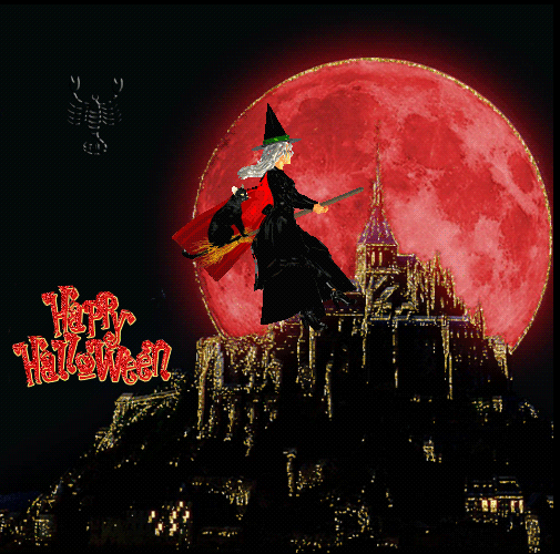 Ведьма над замком - Хэллоуин открытки и картинки
