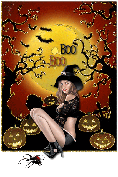 Boo! Boo! Ведьмочка и паук - Хэллоуин открытки и картинки