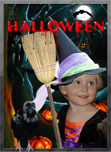 Ведьмочка и ворон - Хэллоуин открытки и картинки