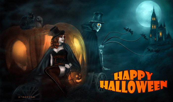 Праздник ужаса Хэллоуин~Анимационные блестящие открытки GIF