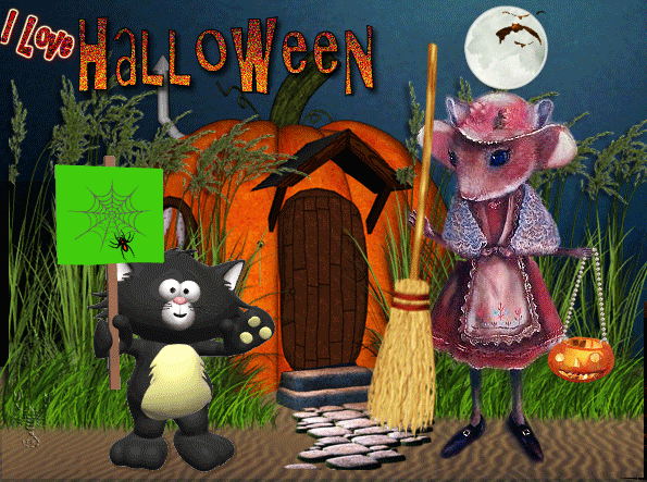 I love Halloween!~Анимационные блестящие открытки GIF