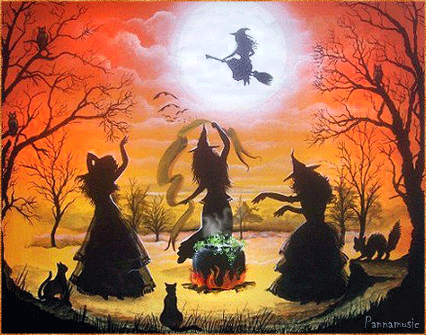 Праздник Хеллоуин - канун Дня всех святых~Анимационные блестящие открытки GIF