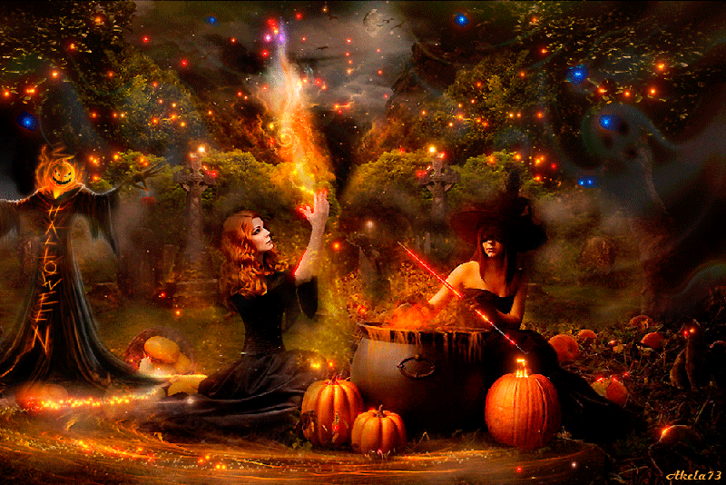 Картинки на Хэллоуин ведьмы~Анимационные блестящие открытки GIF