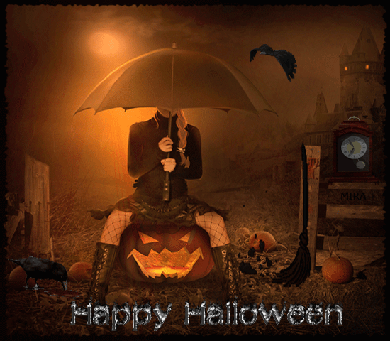 Счастливого Хэллоуина~Анимационные блестящие открытки GIF