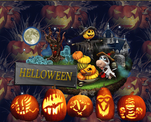 Хеллоуин картинка анимационная~Анимационные блестящие открытки GIF