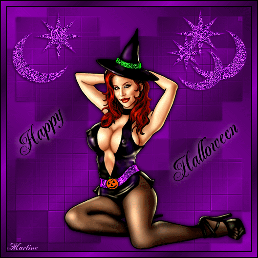 Ведьма Хэллоуин~Анимационные блестящие открытки GIF