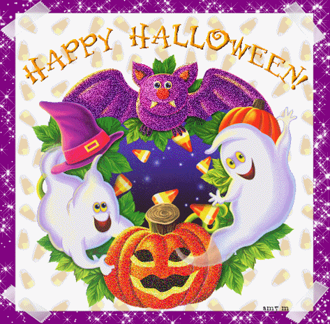 Открытка на Хэллоуин~Анимационные блестящие открытки GIF
