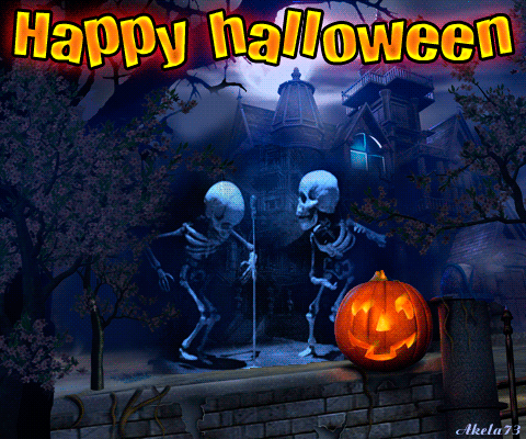 Скелеты Хэллоуин~Анимационные блестящие открытки GIF