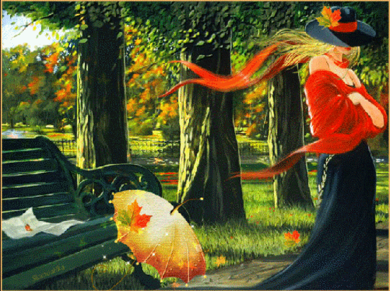 Леди Осень~Анимационные блестящие открытки GIF